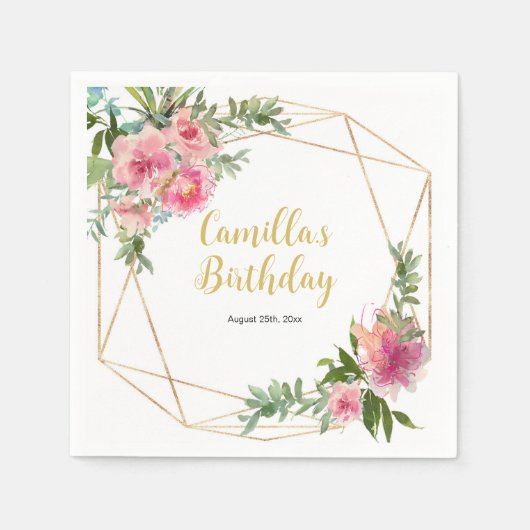 Serviette En Papier Pies roses Anniversaire (Devant)