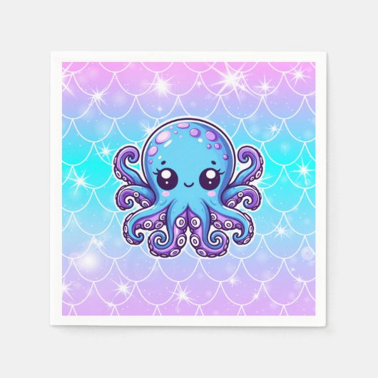Serviette En Papier Pieuvre bleue mignonne (Devant)