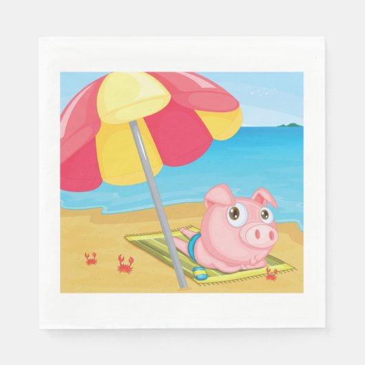 Serviette En Papier Pig À La Plage Papier Serviettes (Devant)