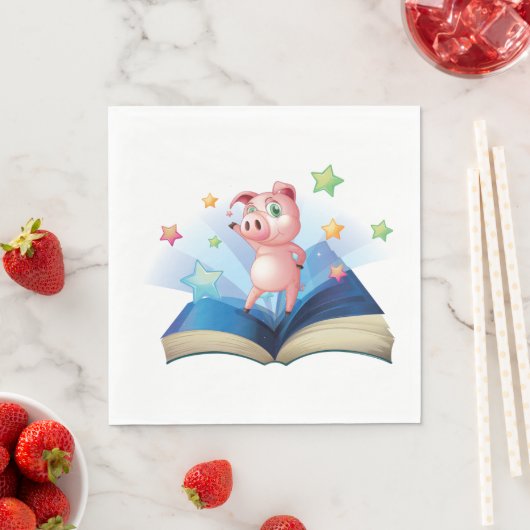 Serviette En Papier Pig Dancing On A Book Napkins (En situation)