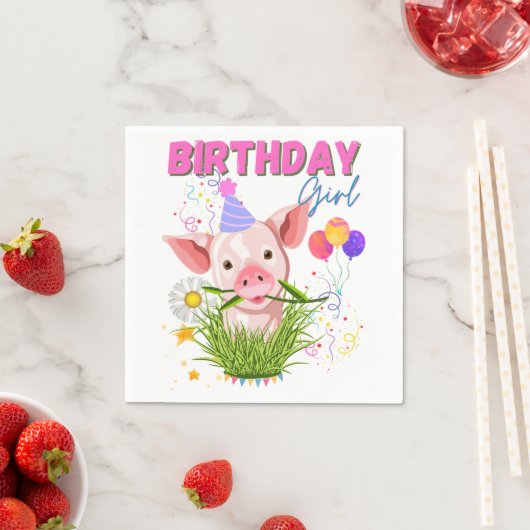 Serviette En Papier Pig Piggy Anniversaire Rose Fille Animaux Amateurs (En situation)