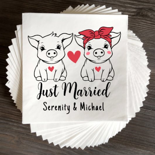 Serviette En Papier Pigs Marié Groom Farm Grange Juste Marié Mariage