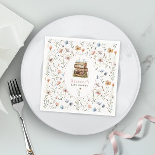 Serviette En Papier Pile de livres baby shower aquarelle, fleur sauvag
