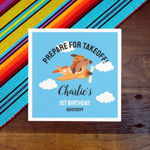 Serviette En Papier Pilote de chien avion volant, Enfants mignons bleu