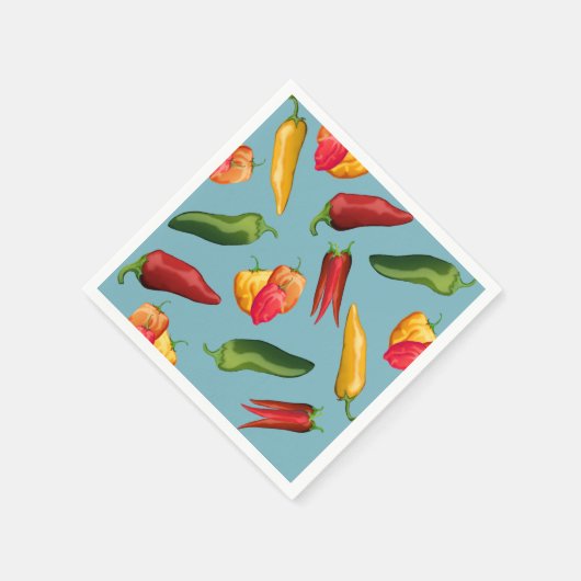 Serviette En Papier Piments colorés sur bleu (Coin)