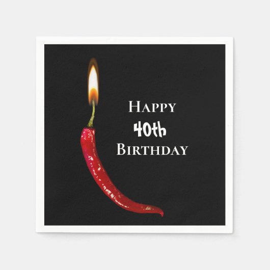 Serviette En Papier Piments rouges à 40e anniversaire noir (Devant)