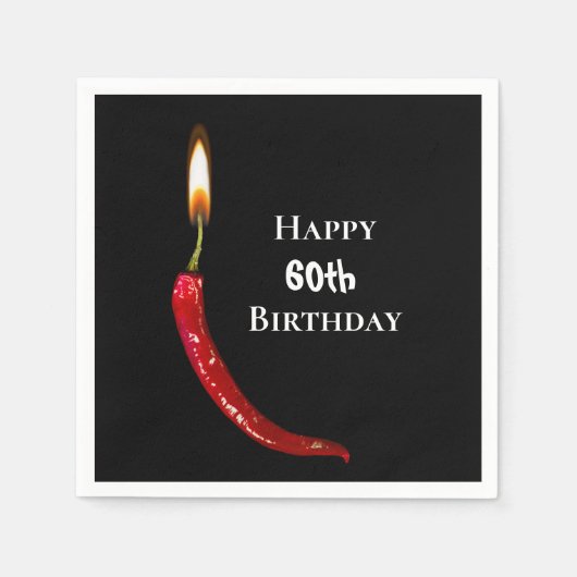Serviette En Papier Piments rouges à 60e anniversaire noir (Devant)