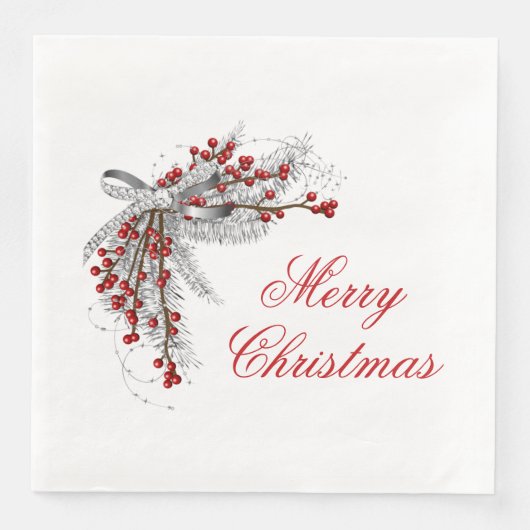 Serviette En Papier Pin de Noël et baies (Devant)