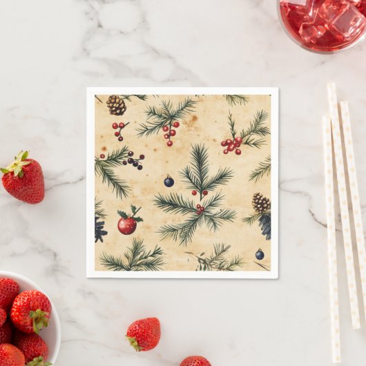 Serviette En Papier Pin de Noël sur Parchemin Découpage (En situation)