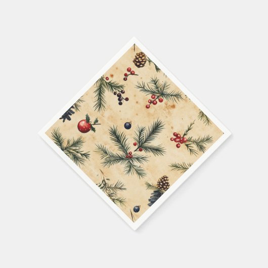 Serviette En Papier Pin de Noël sur Parchemin Découpage (Coin)