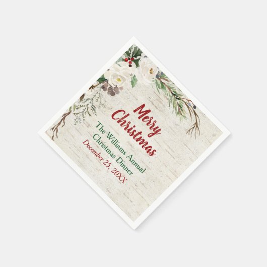 Serviette En Papier Pin d'hiver rustique vert Birch Joyeux Noël (Coin)