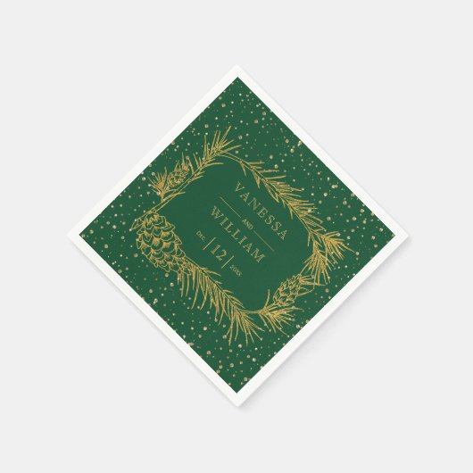 Serviette En Papier Pin d'or, cônes vert émeraude mariage de Noël (Coin)