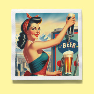 Serviette En Papier Pin-up de bière rétro