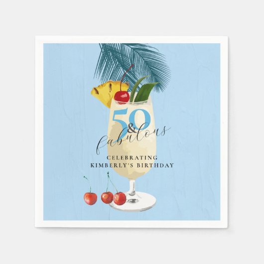 Serviette En Papier Pina Colada Cherry Cocktail 50e fête d'anniversair (Devant)