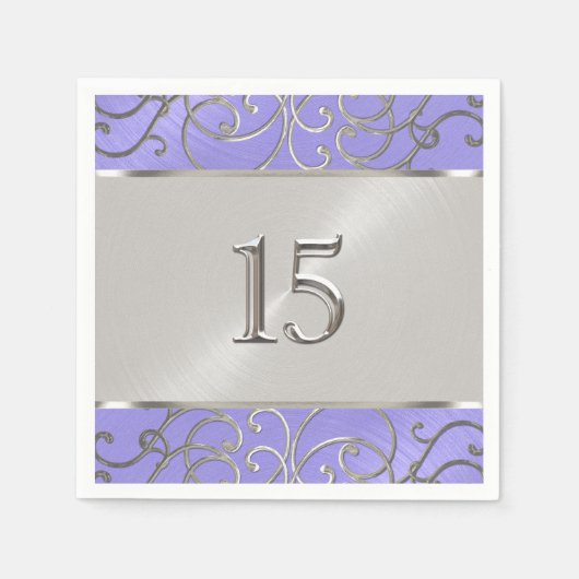 Serviette En Papier Pinces Filigree d'Argent Violet Quinceanera (Devant)