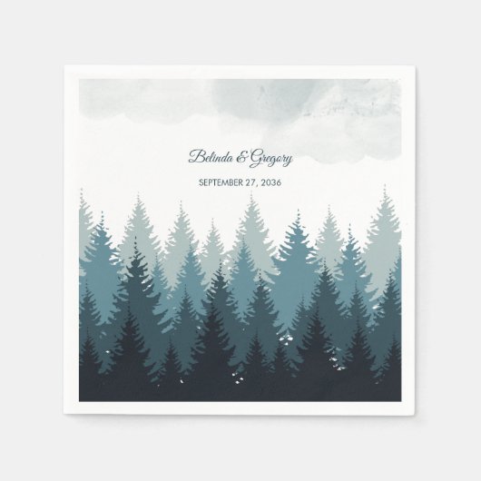 Serviette En Papier Pine Arbre Aquarelle Forêt Mariage rustique (Devant)