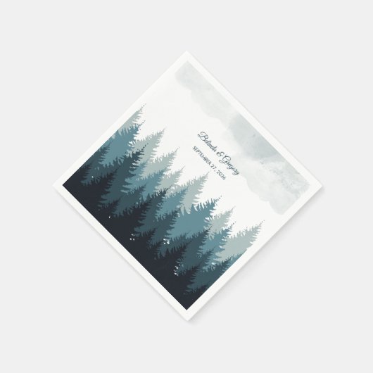 Serviette En Papier Pine Arbre Aquarelle Forêt Mariage rustique (Coin)