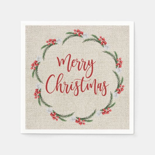 Serviette En Papier Pine Berries Fleurs Joyeux Papier de Noël (Devant)