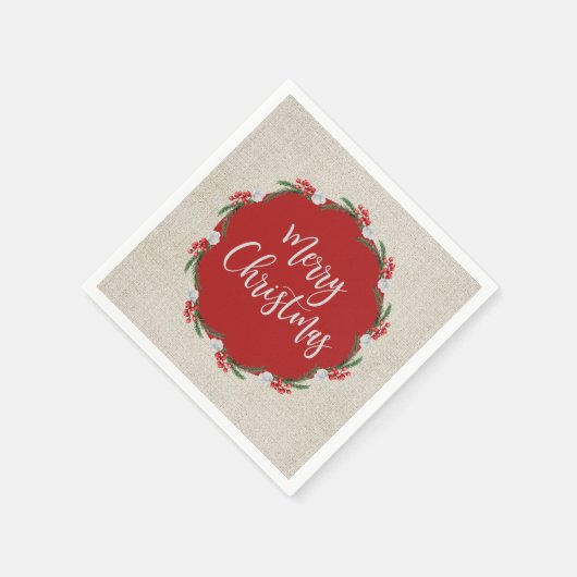 Serviette En Papier Pine Berries Fleurs Joyeux Papier de Noël (Coin)