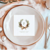 Serviette En Papier Pine Cone & Bow Wreath Monogramme Famille Vacances