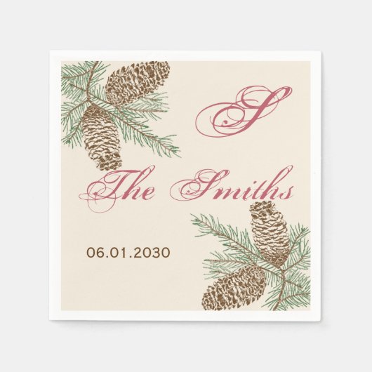 Serviette En Papier Pine Cone Nature sur Crème Mariage Napkin (Devant)