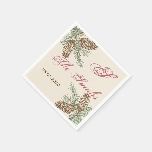 Serviette En Papier Pine Cone Nature sur Crème Mariage Napkin (Coin)