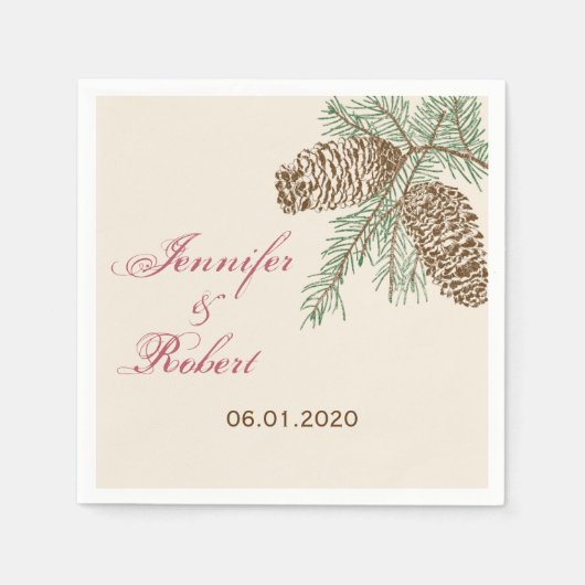 Serviette En Papier Pine Cone Nature sur Crème Mariage Napkin (Devant)