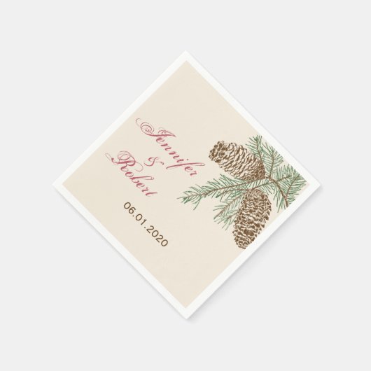 Serviette En Papier Pine Cone Nature sur Crème Mariage Napkin (Coin)