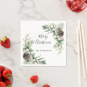 Serviette En Papier Pine cônes blanc vert Noël (En situation)