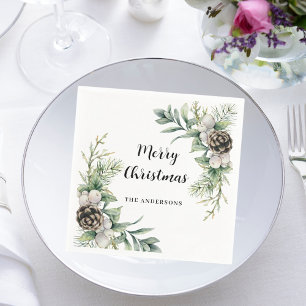 Serviette En Papier Pine cônes blanc vert Noël