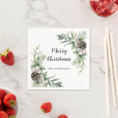 Serviette En Papier Pine cônes blanc vert Noël (En situation)