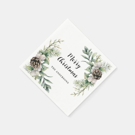 Serviette En Papier Pine cônes blanc vert Noël (Coin)