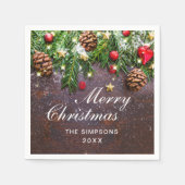 Serviette En Papier Pine Cônes Branche Russe Joyeux Noël Fêtes (Devant)