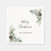 Serviette En Papier Pine cônes de Noël blanc vert (Devant)