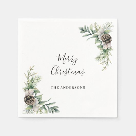 Serviette En Papier Pine cônes de Noël blanc vert (Devant)