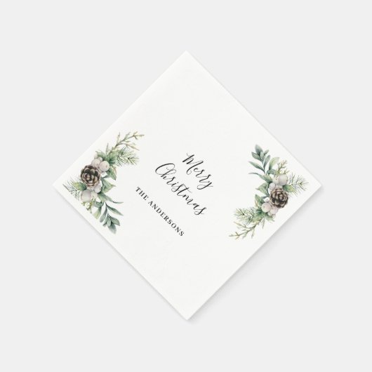 Serviette En Papier Pine cônes de Noël blanc vert (Coin)