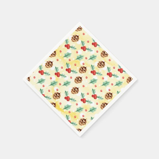 Serviette En Papier Pine Cones et Motif de Noël Holly (Coin)