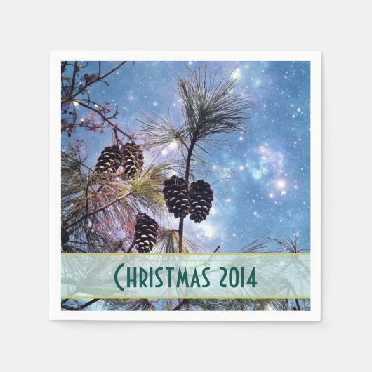 Serviette En Papier Pine de Noël cônes sous un ciel étoilé (Devant)