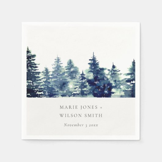 Serviette En Papier Pine d'hiver Forêt de neige Mariage d'aquarelle (Devant)