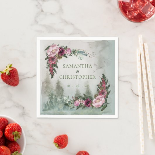 Serviette En Papier Pine Forest Dusty Rose Mariage d'aquarelle (En situation)