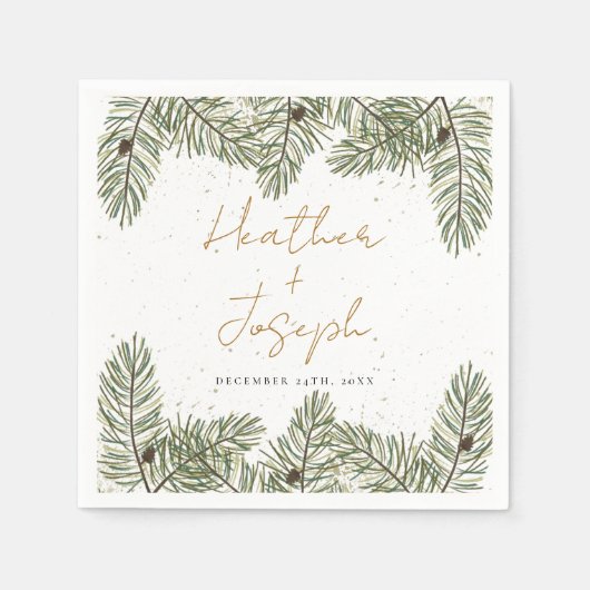 Serviette En Papier Pine & Gold Noël Foliage Mariage festif (Devant)