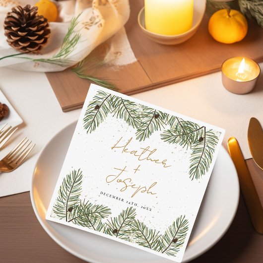 Serviette En Papier Pine & Gold Noël Foliage Mariage festif