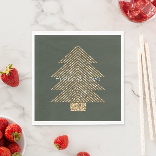 Serviette En Papier Pine Green Gold Glitzy Parties scintillant Arbre d (En situation)