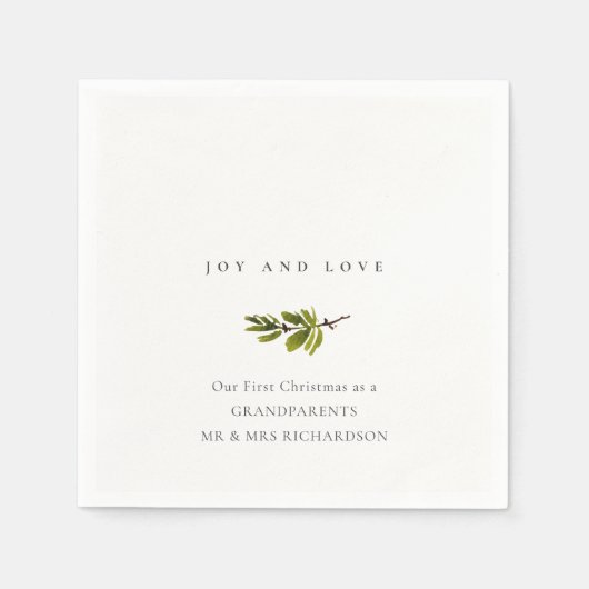 Serviette En Papier Pine Minimale Branche Notre premier Noël Joie & Am (Devant)