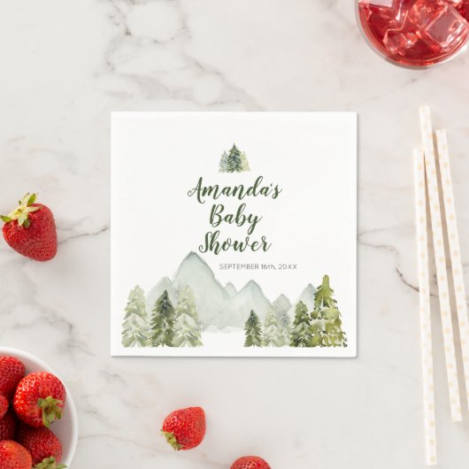 Serviette En Papier Pine Tree Adventure Mountain Baby shower serviette (En situation)