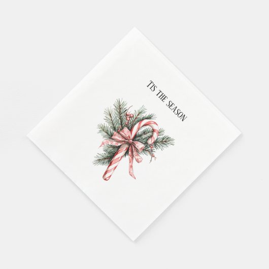 Serviette En Papier Pine Tree Candy Cane Red Christmas (Coin)