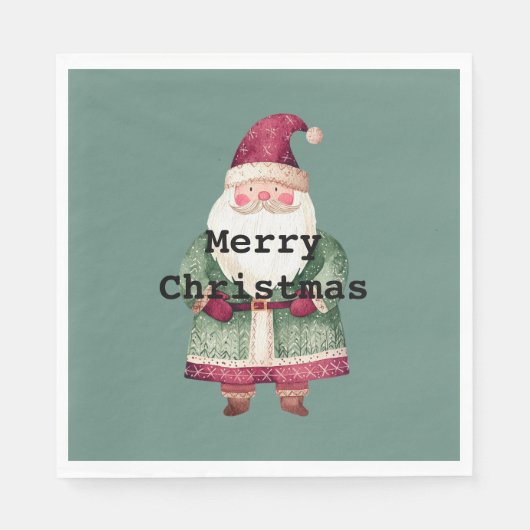 Serviette En Papier Pine vert rouge Joyeux Noël Père Noël (Devant)