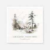 Serviette En Papier Pine Woods Mountain Paysage Mariage de croquis (Devant)