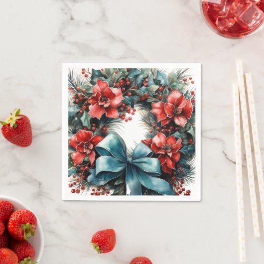 Serviette En Papier Pine Wreath avec Holly Christmas (En situation)