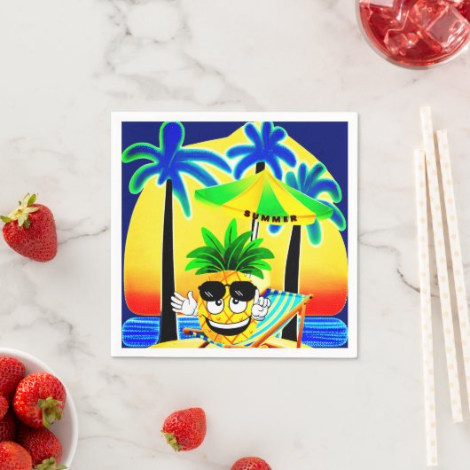 SERVIETTE EN PAPIER PINEAPPLE ON THE BEACH (En situation)